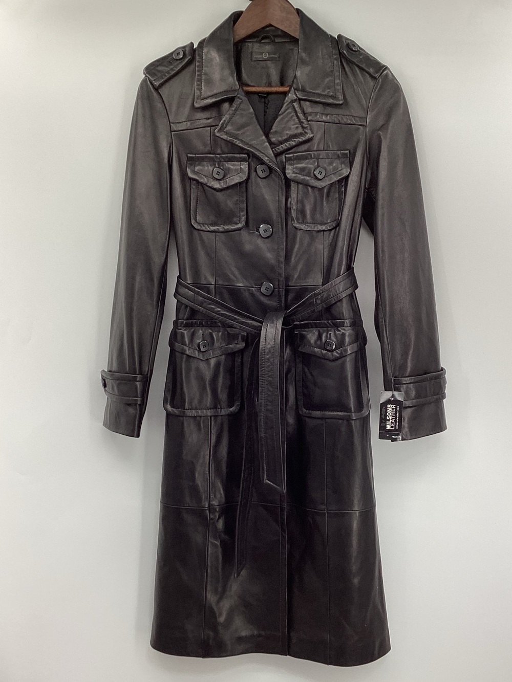 Wilsons Leather Black Leather Trench Coat New With Tags
